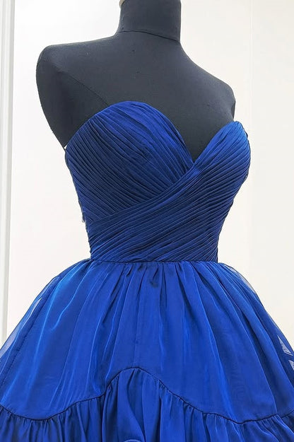 Royal Blue Sweetheart Strapless Pleated Empire Homecoming Dress
