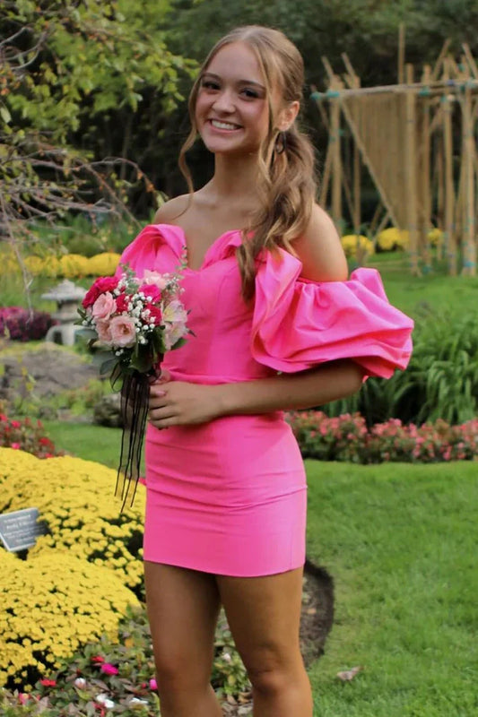 Ruffle Off-Shoulder Bodycon Satin Homecoming Dress