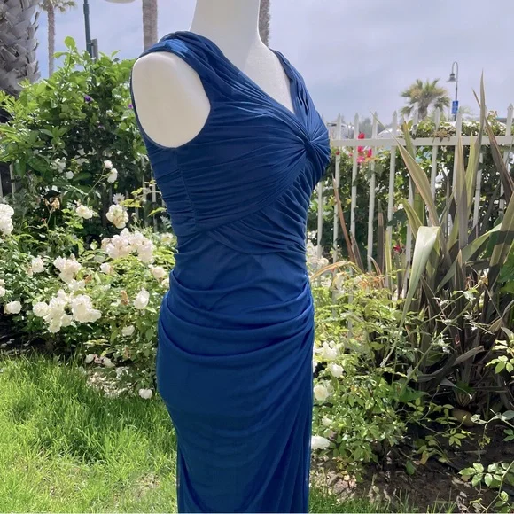 Vintage Fashion Mermaid V Neckline Navy Blue Floor Length Evening Dress Prom Dresses SD1881