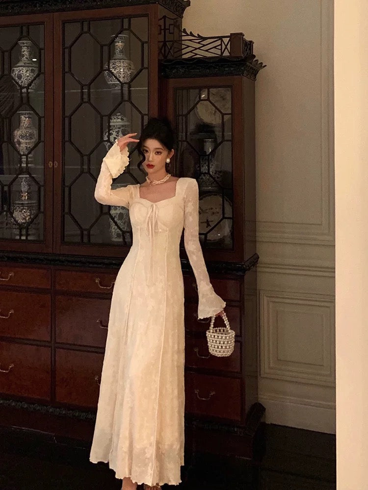 Gorgeous A line Long Sleeves Lace Date Night Dress Long Prom Dresses Birthday Outfits SD1066