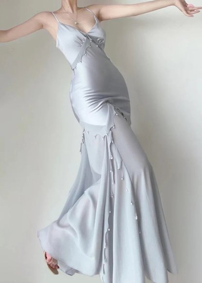 Retro Mermaid Straps Satin Blue Long Prom Dresses Party Dress SD1320