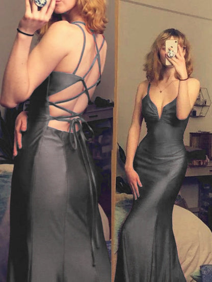Burgundy mermaid long prom dress v-neck tight simple prom dress SD1348