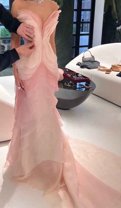 Pretty Sheath Sweetheart Floral Ombre Pink Tulle Sleeveless Evening Prom Dresses SD1425