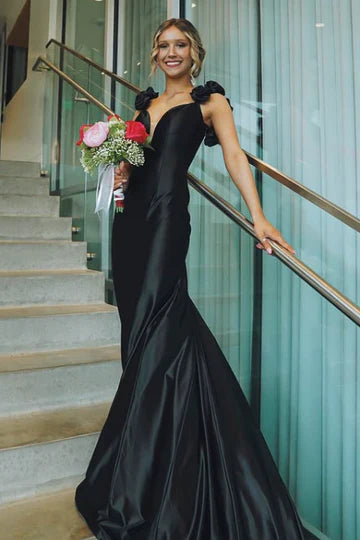 Sexy Mermaid Straps Neckline Pink Satin Backless Evening Gown Prom Dresses SD1431