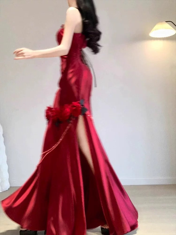 Retro Mermaid One Shoulder Black Satin Party Dress Long Prom Dresses SD1471