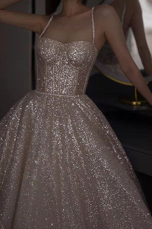 Sparkling A Line Sequin Long Prom Dress Evening Dresses SD1532