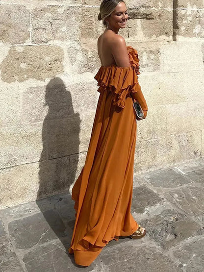 Classic Chiffon Evening Dresses Ruffles A Line Long Prom Gowns    fg7465