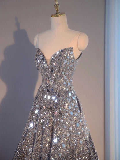 Sexy Ball Gown Sweetheart Sequin Long Evening Gowns Prom Dresses SD1827