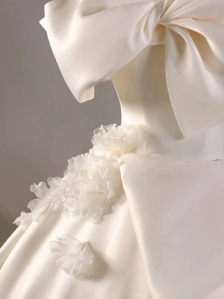 Timeless Ball Gown Off The Shoulder Short Sleeves Satin White Wedding Dresses Brides Dress SD1965