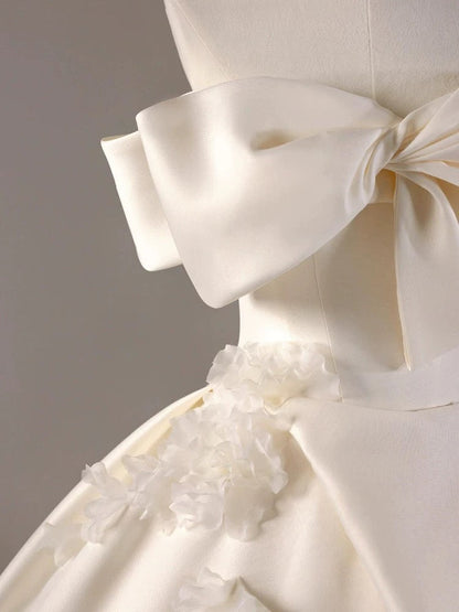 Timeless Ball Gown Off The Shoulder Short Sleeves Satin White Wedding Dresses Brides Dress SD1965
