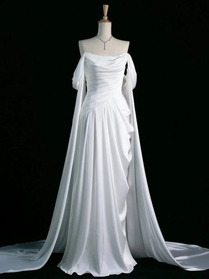 Vintage A Line Off The Shoulder Satin Prom Dresses Long Evening Gown Formal Party Dress SD2199