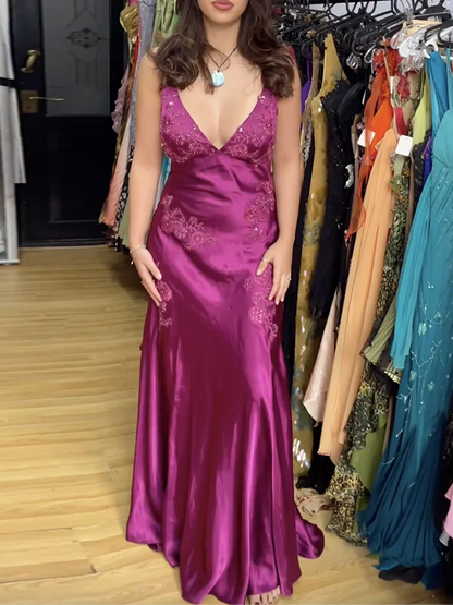 Beautiful A Line Spaghetti Straps Green Long Prom Dresses Backless Satin Evening Gowns P2314