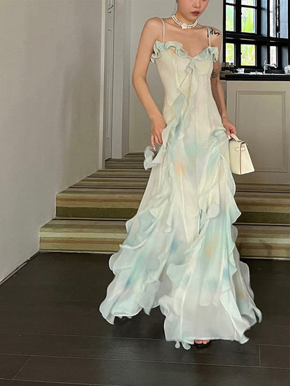 Beautiful Mermaid Spaghetti Straps Green Long Party Dresses Prom Dress SD2403