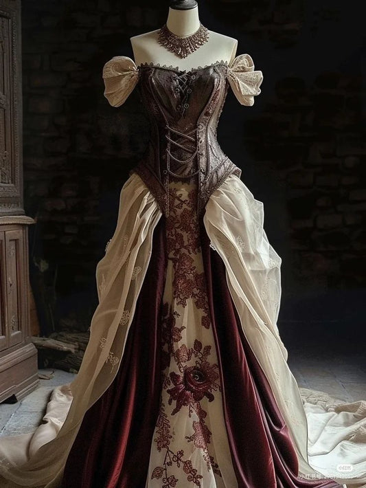 Vintage Ball Gown Off The Shoulder Long Party Dress Satin Prom Dresses SD2434