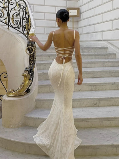 Modest Mermaid Spaghetti Straps Long White Prom Dresses Formal Graduation Party Dress Evening Dress SD2461