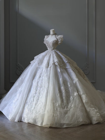 Timeless Ball Gown Off The Shoulder Neckline Tulle Sequin Wedding Dresses Bridal Dress SD2479