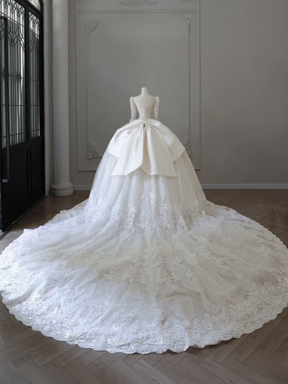 Timeless Ball Gown V Neckline Sequin Long Sleeves Wedding Dress Bridal Dresses SD2485