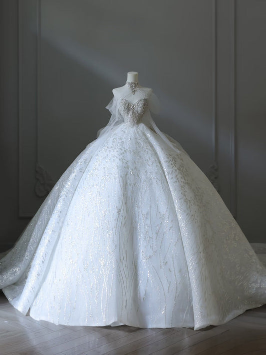 Timeless Ball Gown Sweetheart Neckline Sequin Long Sleeves Wedding Dress Bridal Dresses SD2488