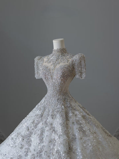 Timeless Ball Gown Jewel Neckline Sequin Half Sleeves Wedding Dress Bridal Dresses SD2489