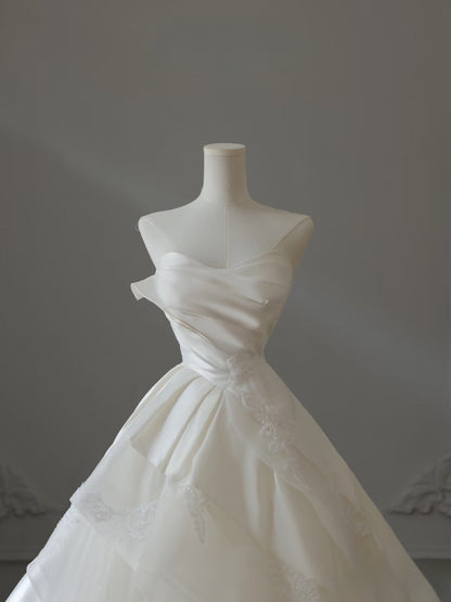 Timeless Ball Gown Strapless Satin Ivory Long Wedding Dress Bridal Dresses SD2490