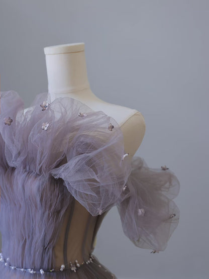 Classy A Line Off The Shoulder Lilac Tulle Long Evening Dress Prom Dresses SD2520