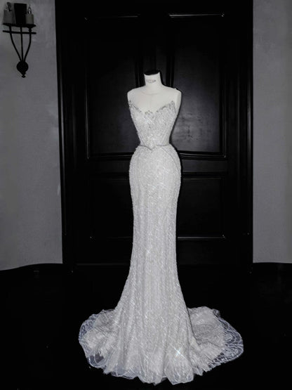 Sexy Mermaid Silver Gray Strapless Sequins Long Prom Dress Party Dress Graduation Dresses Birthday Outfits D2717