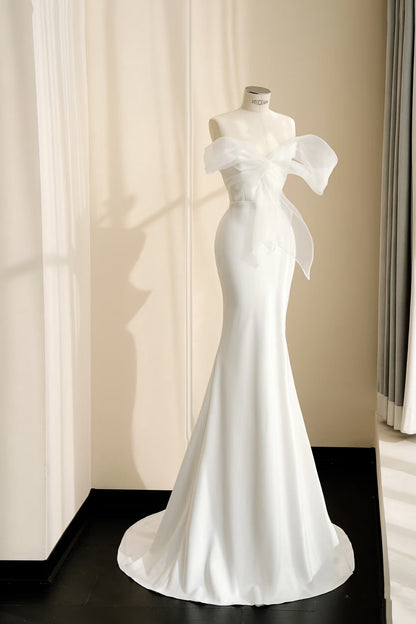 Simple Bridal Gown Mermaid Sweetheart White Floor Length Wedding Dresses Minimalist Bridal Gowns D2728