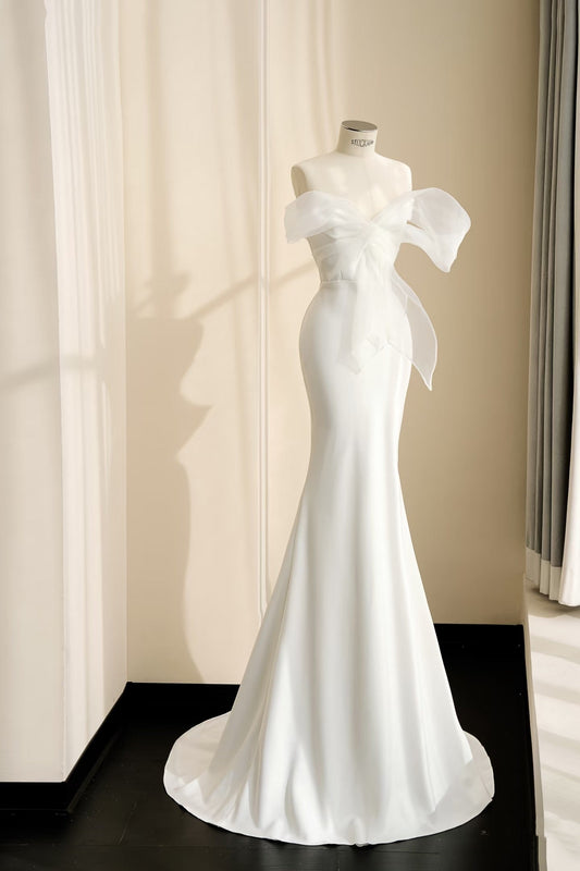 Simple Bridal Gown Mermaid Sweetheart White Floor Length Wedding Dresses Minimalist Bridal Gowns D2728
