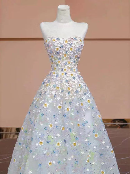 Gorgeous Balll Gown Sweetheart Floral Tulle Long Evening Dress Prom Dresses SD2749
