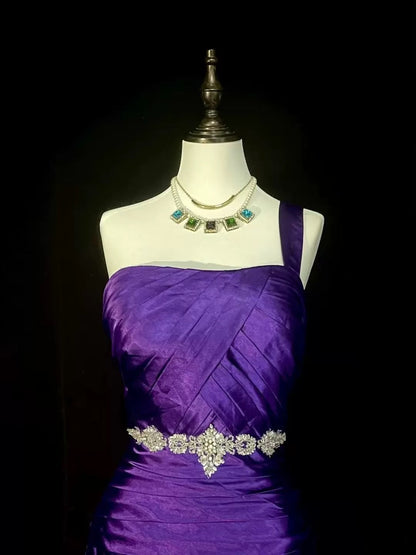 Retro Mermaid One Shoulder Satin Grape Long Evening Dress Prom Dresses SD2756