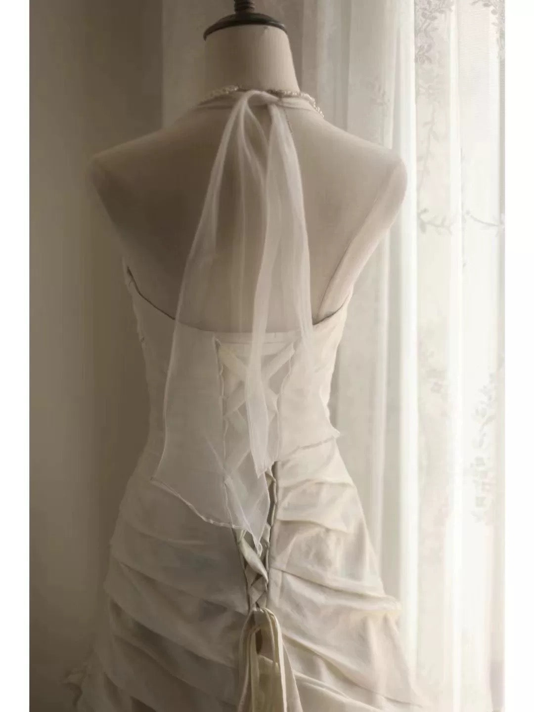 Chic Mermaid Halter Satin Ivory Long Wedding Dress Bridal Dresses SD2758