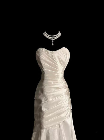 Chic Mermaid Sweetheart Taffeta Ivory Long Wedding Dress Bridal Dresses SD2760
