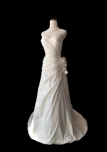 Classy Mermaid Spaghetti Straps White Satin Long Wedding Dress Bridal Dresses SD2764