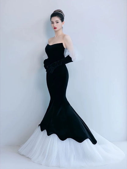 Pretty Mermaid Sweetheart Neckline Black Tulle Long Evening Dress Prom Dresses SD2779