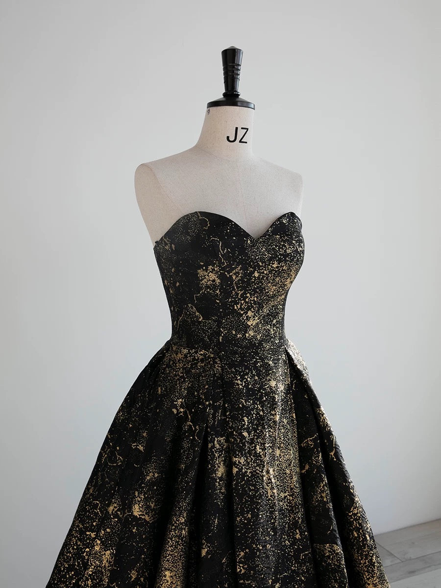 Vintage Ball Gown Sweetheart Sleeveless Long Prom Gown Fairy Black Prom Dresses SD2796