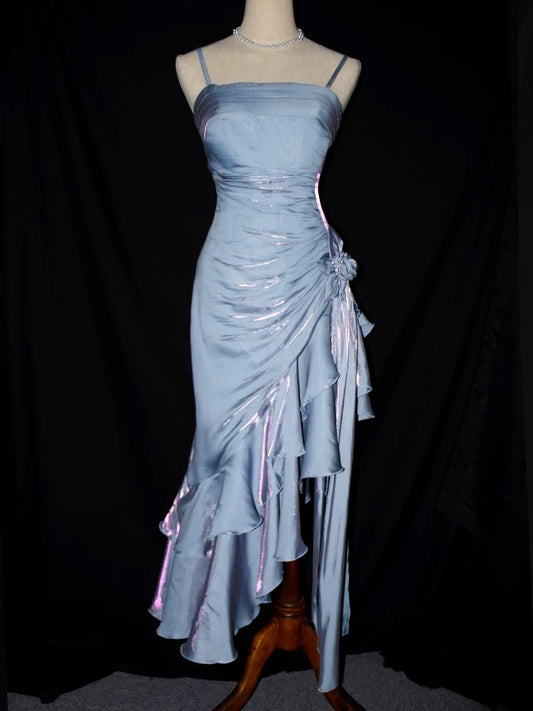Vintage Mermaid Spaghetti Straps Satin Long Party Dress Prom Dresses S2806