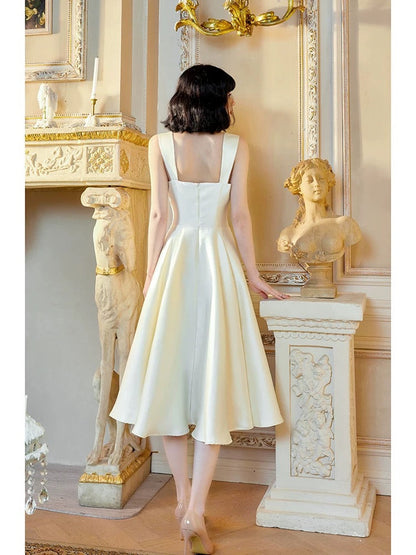 Sexy Sheath Square Neckline White Evening Dress Lace Prom Dresses SD2833
