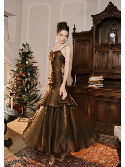 Retro Mermaid Spaghetti Straps Long Length Evening Dress Prom Dresses SD2856