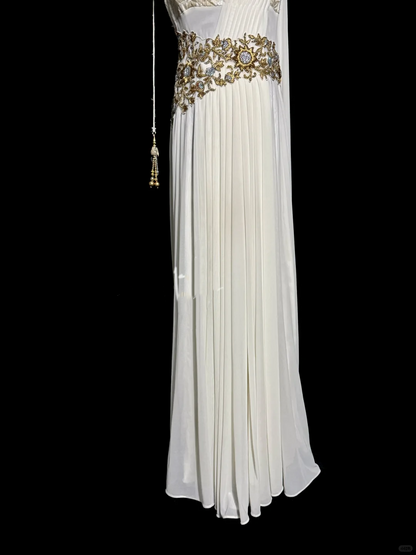 Aesthetic A line Square Neckline White Chiffon Prom Dress Ruffle Long Party Dress SD2906