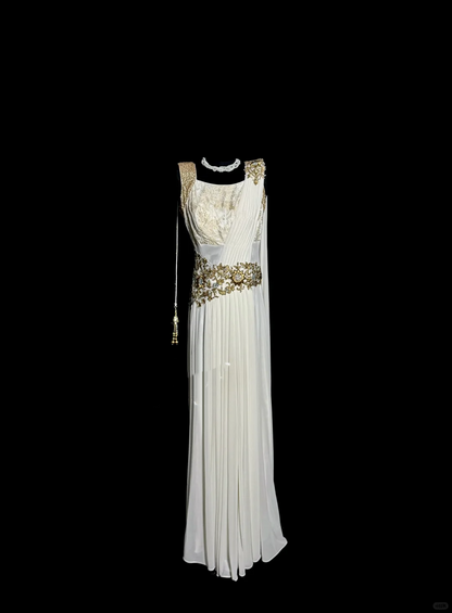 Aesthetic A line Square Neckline White Chiffon Prom Dress Ruffle Long Party Dress SD2906