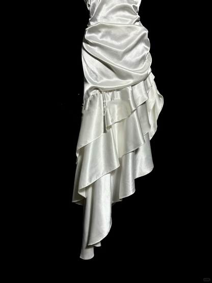 Retro Mermaid Halter Satin High Low Evening Dress Prom Dresses SD2915