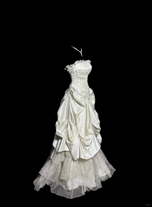 Chic Ball Gown Strapless Taffeta Ivory Long Wedding Dress Bridal Dresses SD2920