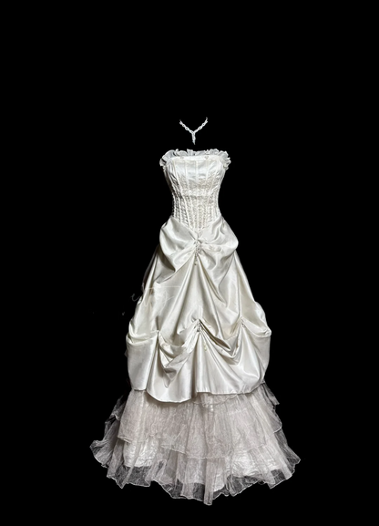 Chic Ball Gown Strapless Taffeta Ivory Long Wedding Dress Bridal Dresses SD2920