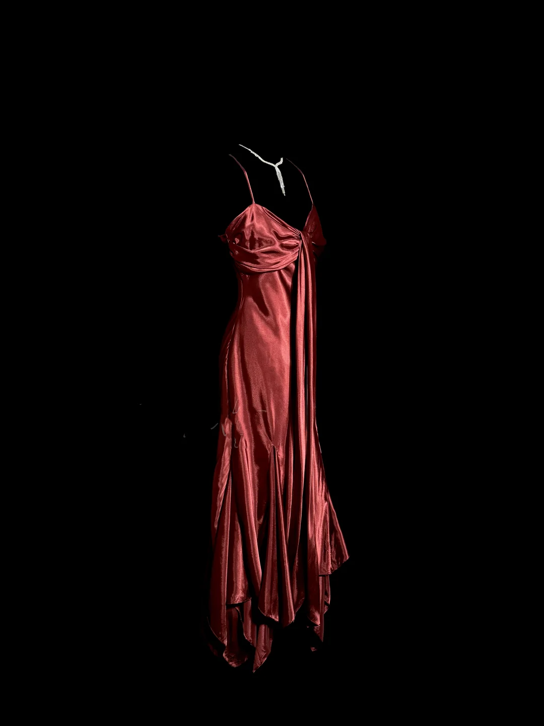 Vintage Mermaid Spaghetti Straps Satin Burgundy Prom Gown Fairy Prom Dresses SD2923