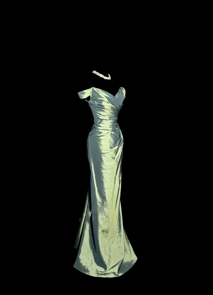Vintage Mermaid Off The Shoulder Green Long Prom Gown Fairy Prom Dresses SD2945