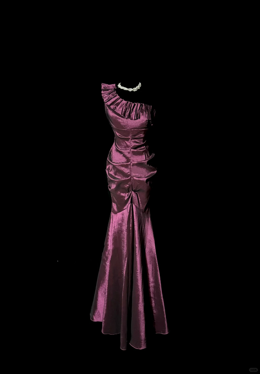 Vintage Mermaid One Shoulder Sleeveless Long Prom Gown Fairy Prom Dresses SD2962