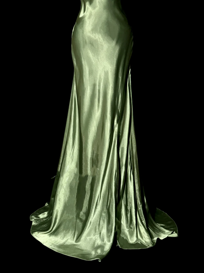 Vintage Classy Mermaid V Neckline Sage Green Backless Long Evening Dress Prom Dresses H2970