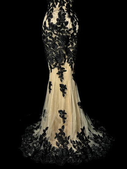 Vintage Classy Mermaid Spaghetti Straps Champagne Tulle Lace Long Evening Dress Prom Dresses H2972