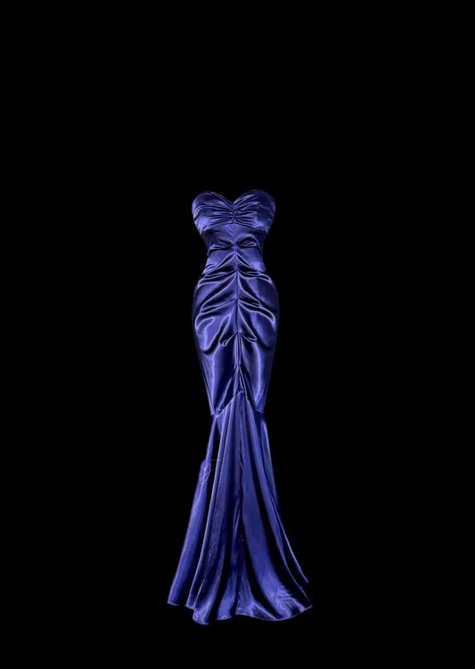 Vintage Classy Mermaid Sweetheart Grape Satin Sleeveless Pleated Long Evening Dress Prom Dresses H2974