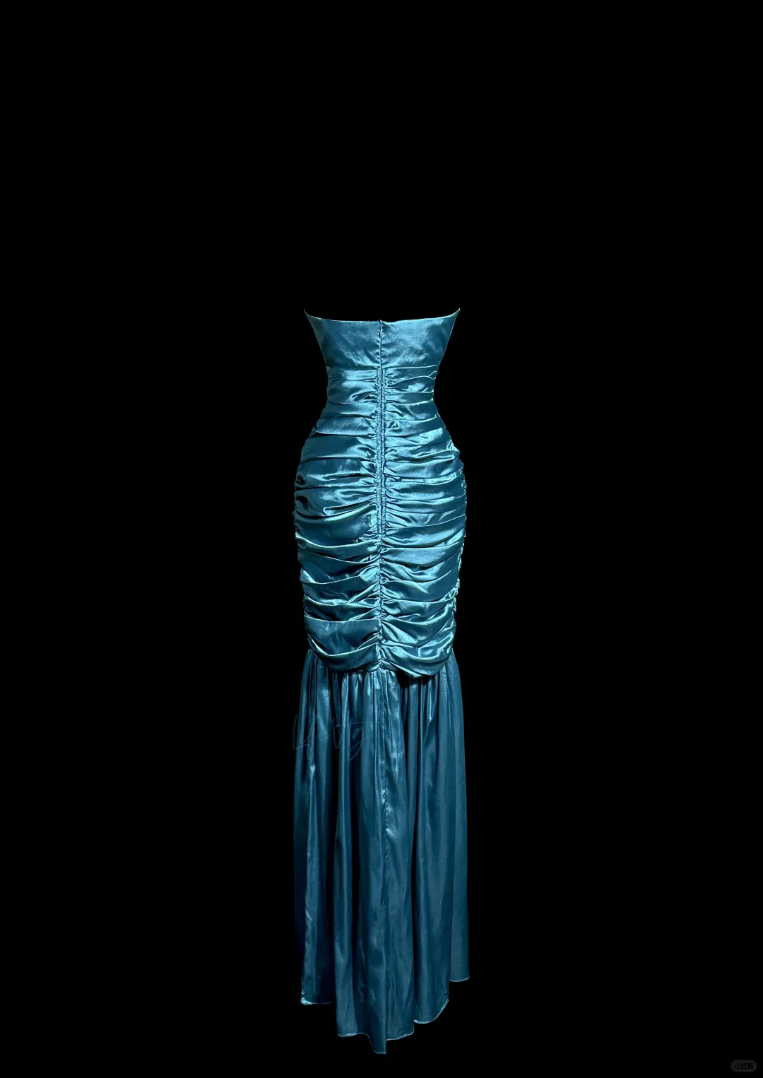 Vintage Classy Mermaid Strapless Blue Satin Sleeveless Pleated Long Evening Dress Prom Dresses H2978